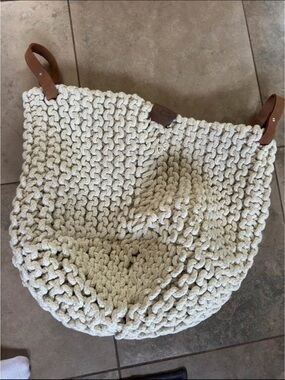 UGG Cream Chunky Knit Tote with Brown Leather Tag
